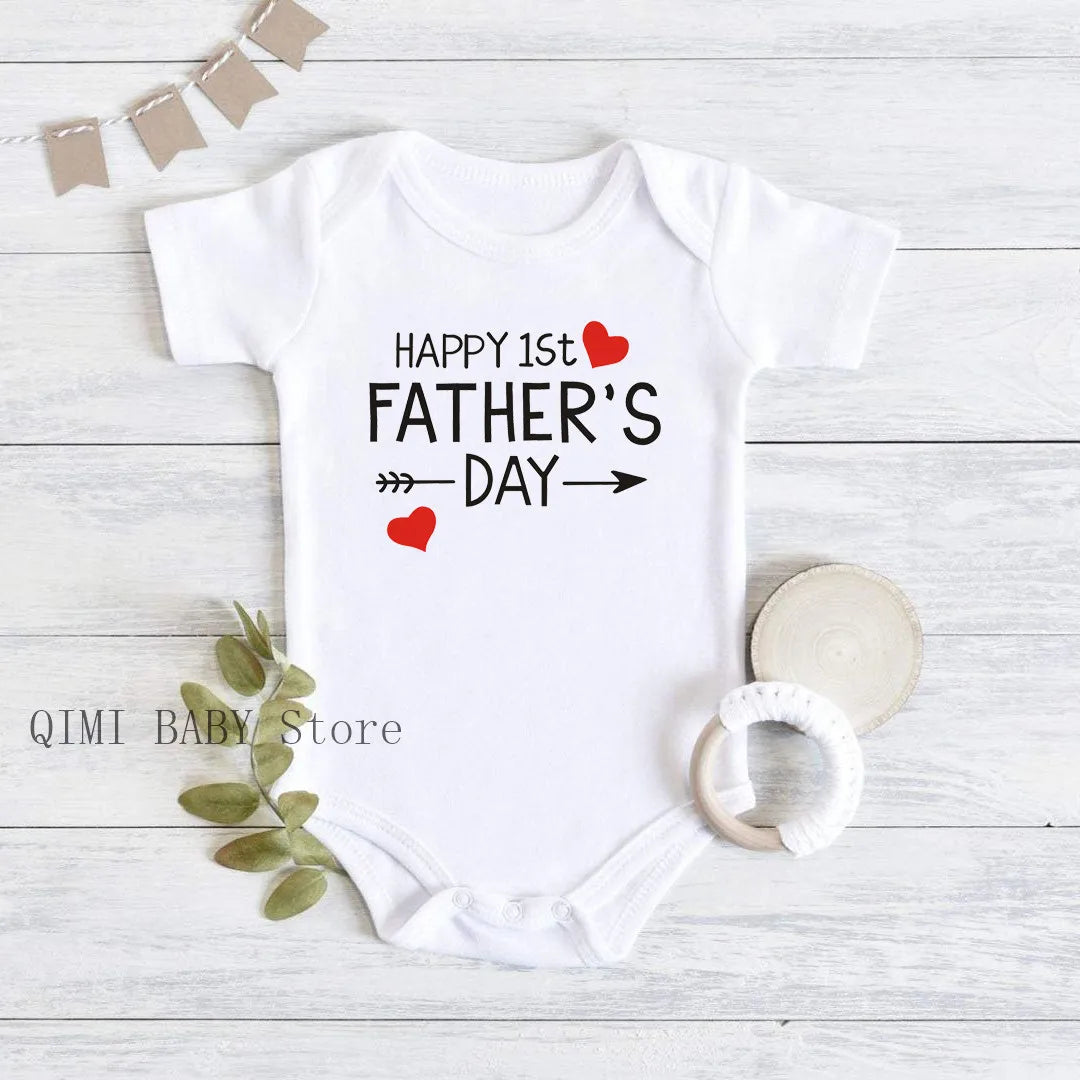 Funny Happy 1st Father's Day Newborn Baby Onesie - Cotton Summer