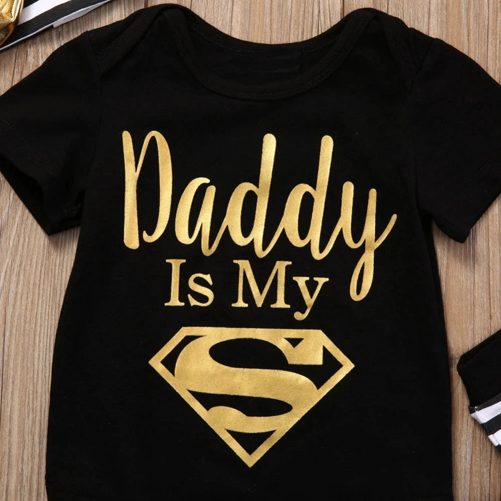 Baby Onesie - Newborn Baby Boys or Girls - Gold on Black - Daddy Is My Hero