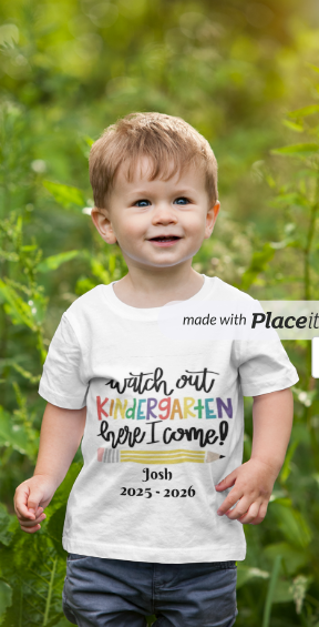 Toddler's Kindergarten Tshirt - Watch out Kindergarten Here I come (Send name and year)