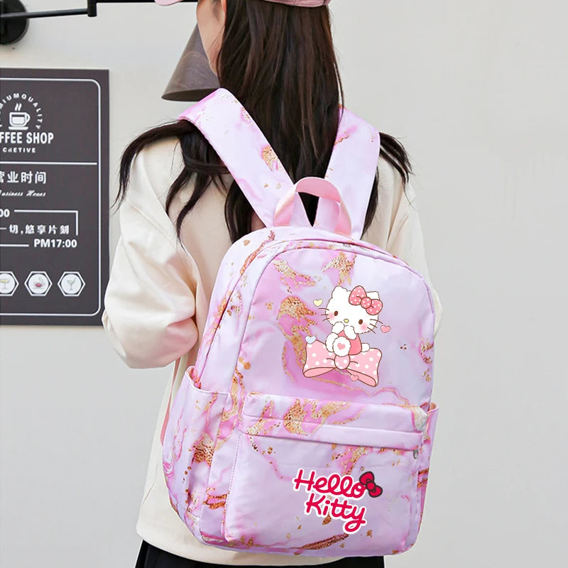 Hello Kitty Large Capacity Schoolbag Set, Cartoon Anime Backpack, Kids Girl Travel Commute Knapsack With Lunch Bag & Pencil bag