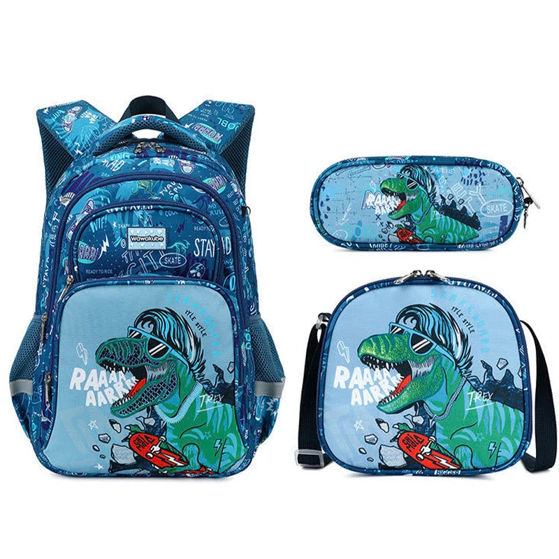 3PCS High Quality New Arrivals School Backpack Set Dinosaur Cartoon Bag Schoolbags Kids Backpack, A Backpack, A Pen Bag, A Meal Bag