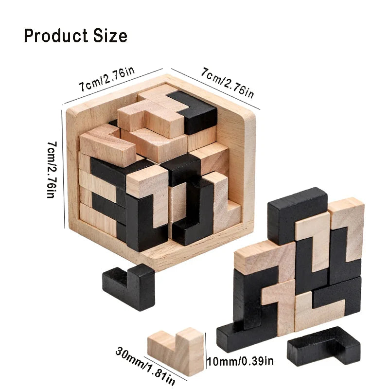 3D Cube Puzzle Interlocking - Creative Educational Wooden Toy - Brain Building Early Learning Game