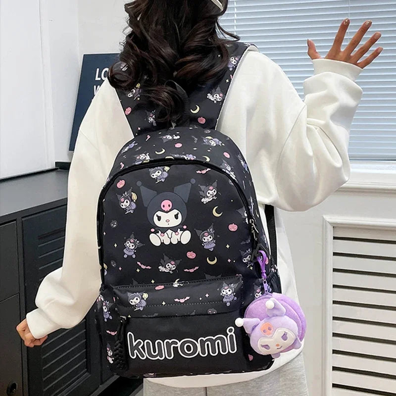 Hello Kitty Sanrio Anime Backpack, Kuromi Cinnamoroll School Bags With Wallet Charm, Student Girl Casual Travel Commute Knapsack