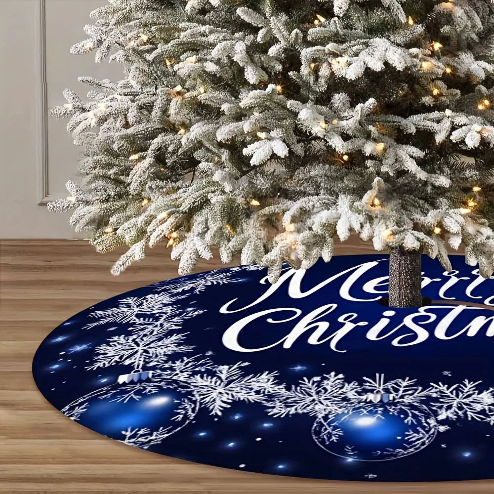 VIKAMA Christmas Tree Dress Deep Blue Snowflake Ball Printed Christmas Tree Dress Cushion Festive Home Decoration