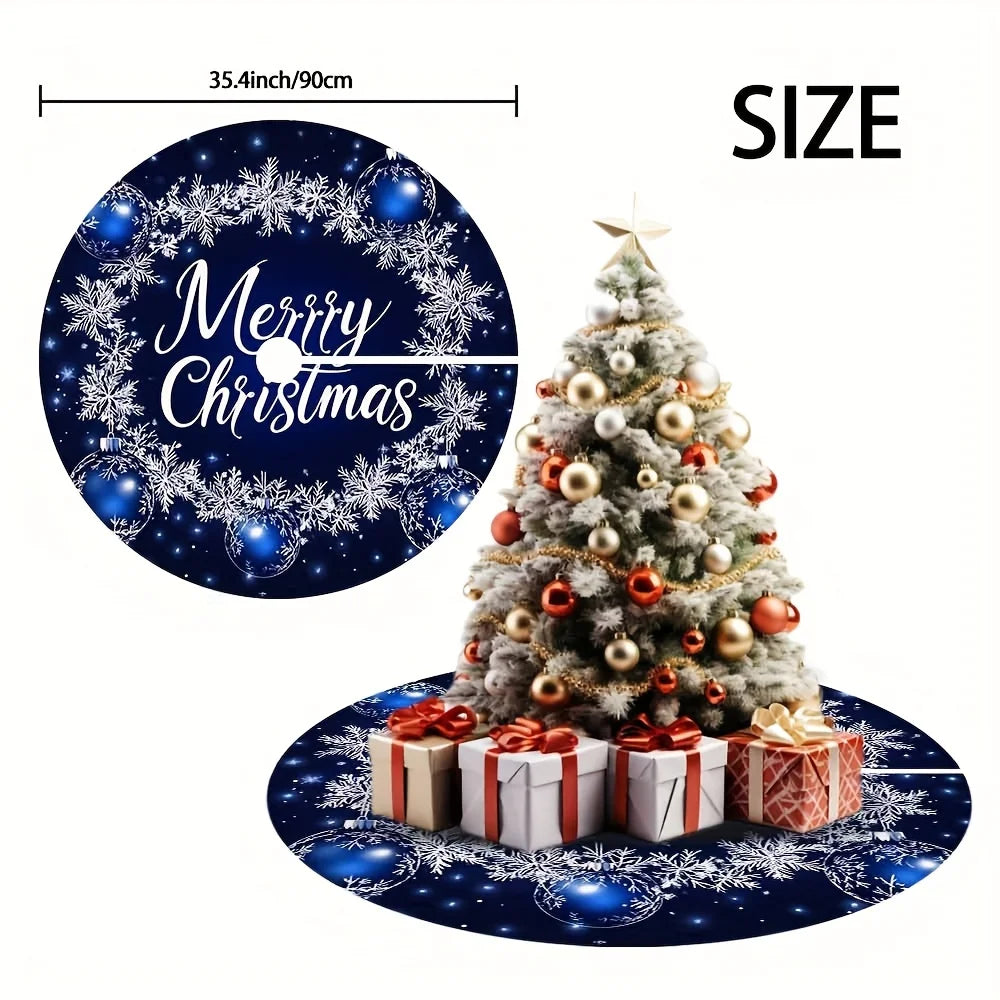 VIKAMA Christmas Tree Dress Deep Blue Snowflake Ball Printed Christmas Tree Dress Cushion Festive Home Decoration