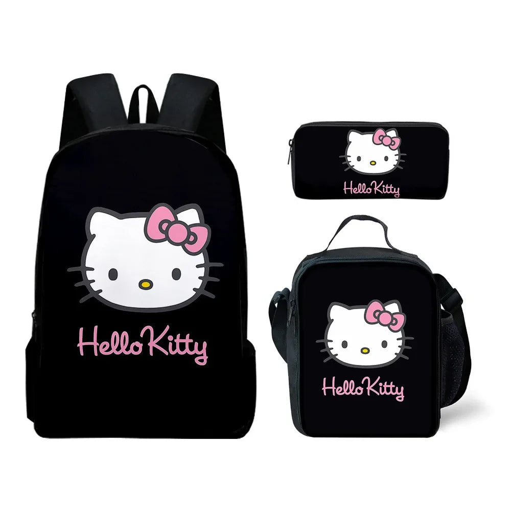 3D HelloKitty Cute Hello Kitty Backpack Lunch Bag Pencil Bag Student School Bag Kawaii Cartoon School Bag Mochila