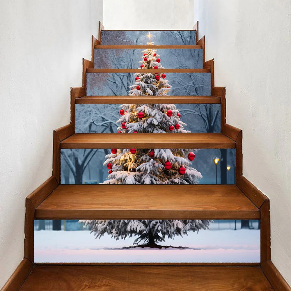 6PCS Christmas Staircase Background Cloth Xmas decoration 2025 Xmas Santa Claus tree snowman Navidad Natal New Year Gift 2026