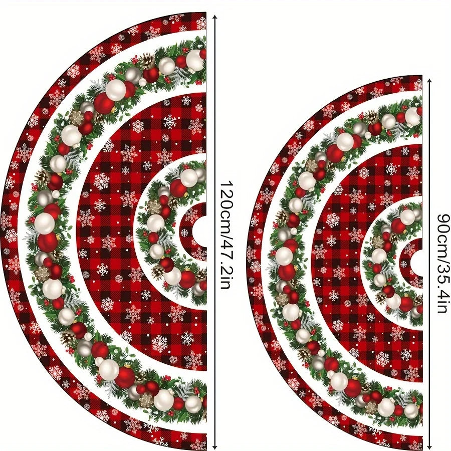 VIKAMA Red Black Checkered Christmas Tree Skirt Wreath Snowflake Print Christmas Tree Skirt Cushion Home Party Holiday Decor