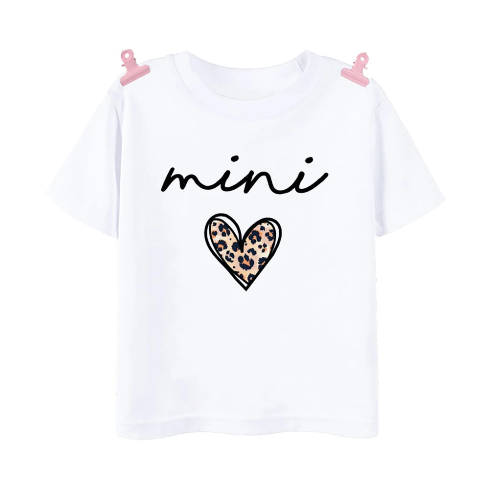 Mama Mimi Leopard Heart Print Family Matching Clothes Mother & Daughter Short Sleeve Outfit Shirt Fashion Mom Girl T-shirt Tops