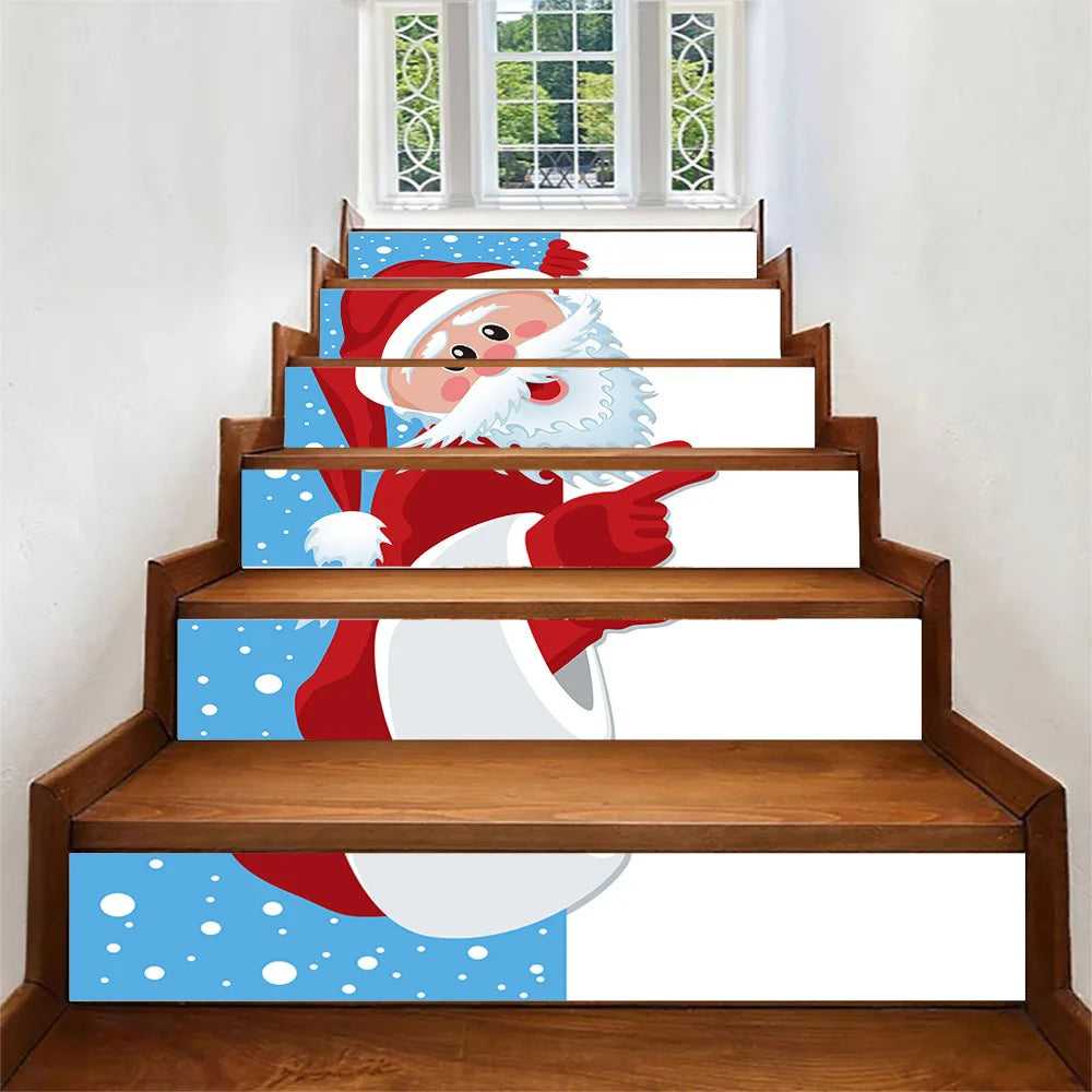 6PCS Christmas Staircase Background Cloth Xmas decoration 2025 Xmas Santa Claus tree snowman Navidad Natal New Year Gift 2026