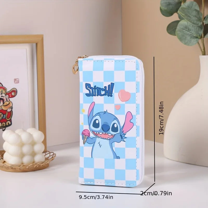 Stitch Vintage Style Long Wallet with Zipper Pocket, Clutch Bag, ID Card Holder, Durable Zipper Closure, Travel Accessories