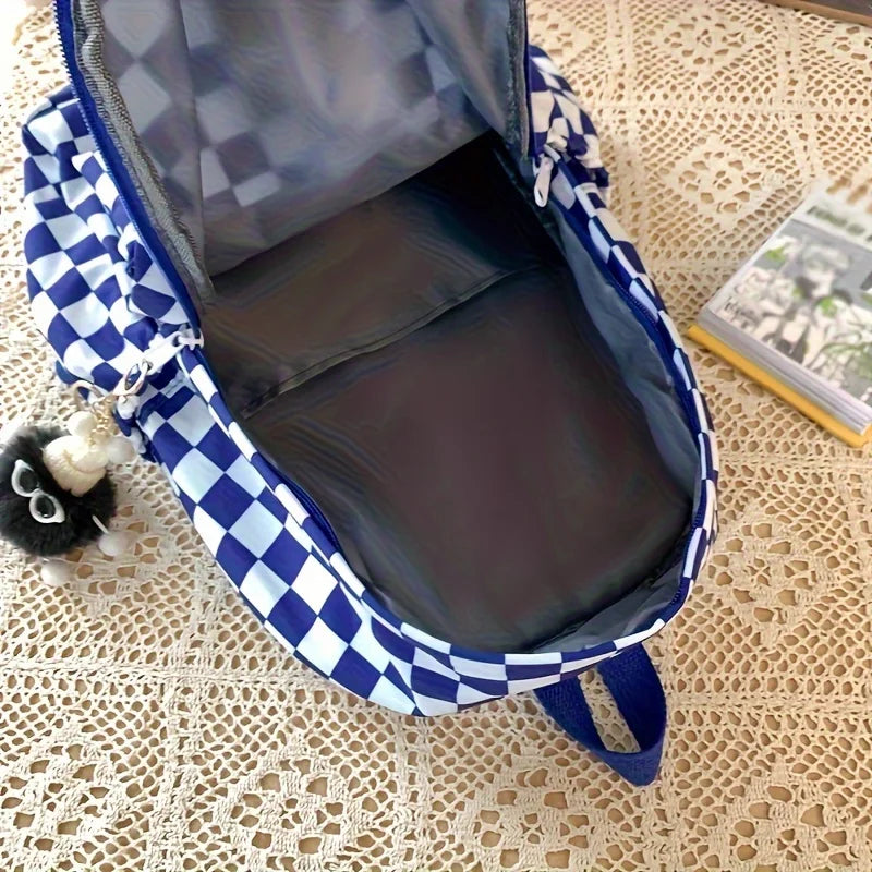 Leisure Backpack Korean Version Checkered Contrasting Color Design, Daily Same Class Backpack, Casual Simple Middle and High Sch