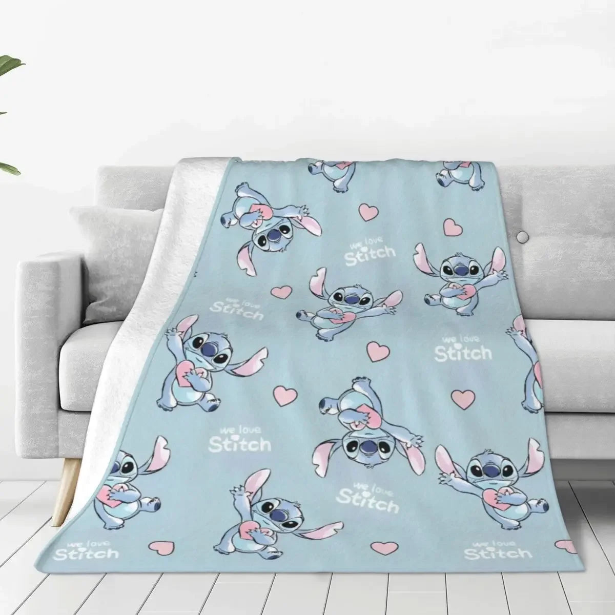 Cute Stitch Heart Love Blankets Cartoon Flannel Throw Blanket Home Couch Decoration Ultra-Soft Warm
