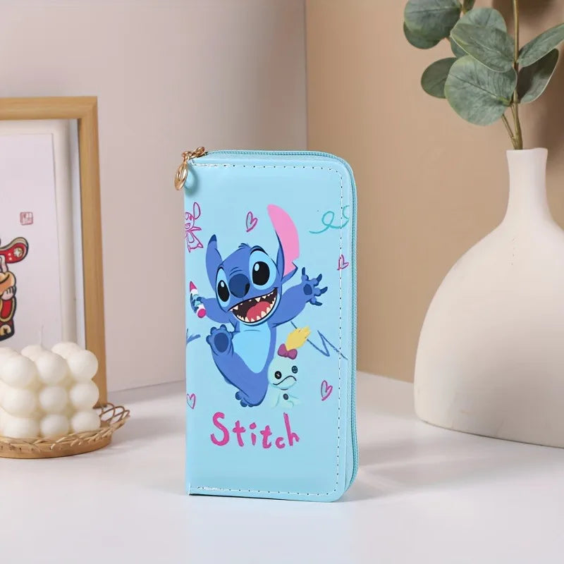 Stitch Vintage Style Long Wallet with Zipper Pocket, Clutch Bag, ID Card Holder, Durable Zipper Closure, Travel Accessories
