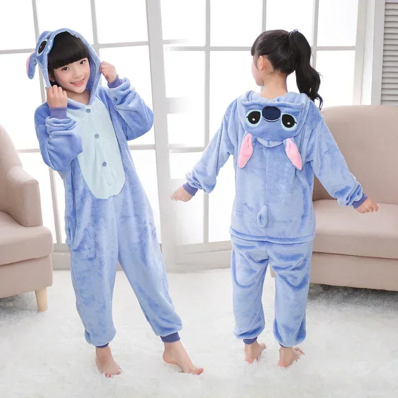 Stitch Pajamas Cartoon Winter Warm Cosplay Stitch Plush Pajamas Home Clothes Set Boys Girls Birthday Christmas Gifts