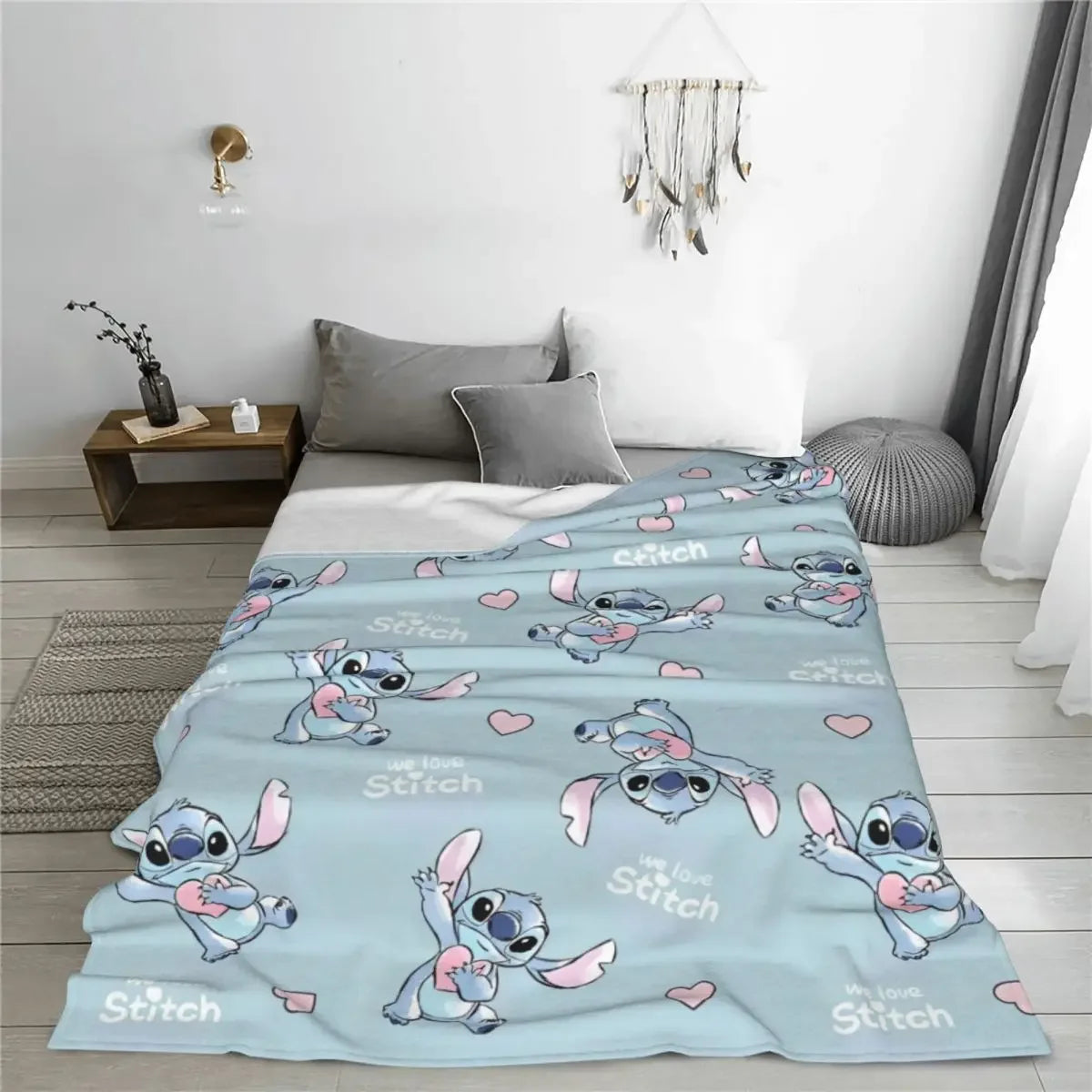 Cute Stitch Heart Love Blankets Cartoon Flannel Throw Blanket Home Couch Decoration Ultra-Soft Warm