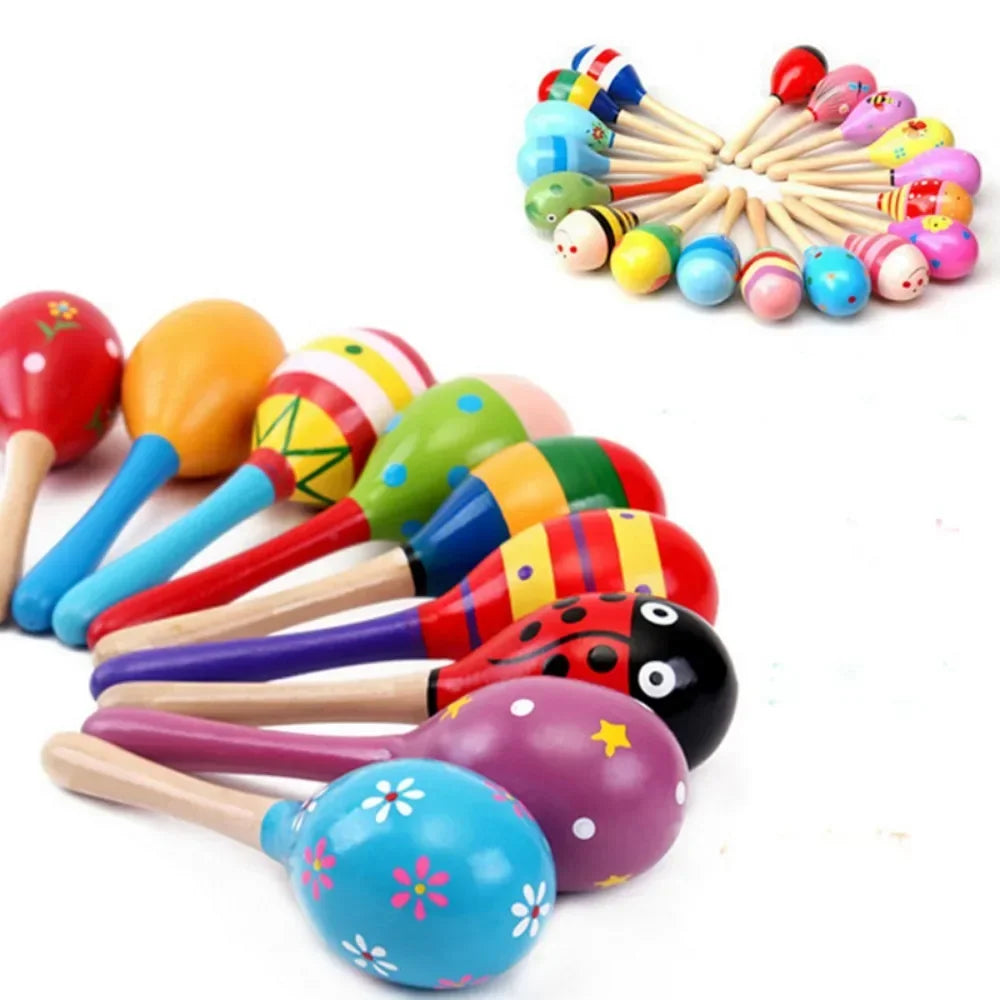 Large Montessori Baby Toy - Wooden Colorful Musical Instrument Rattle Shaker - Sand Hammer Bell - Children Early Learning Toys