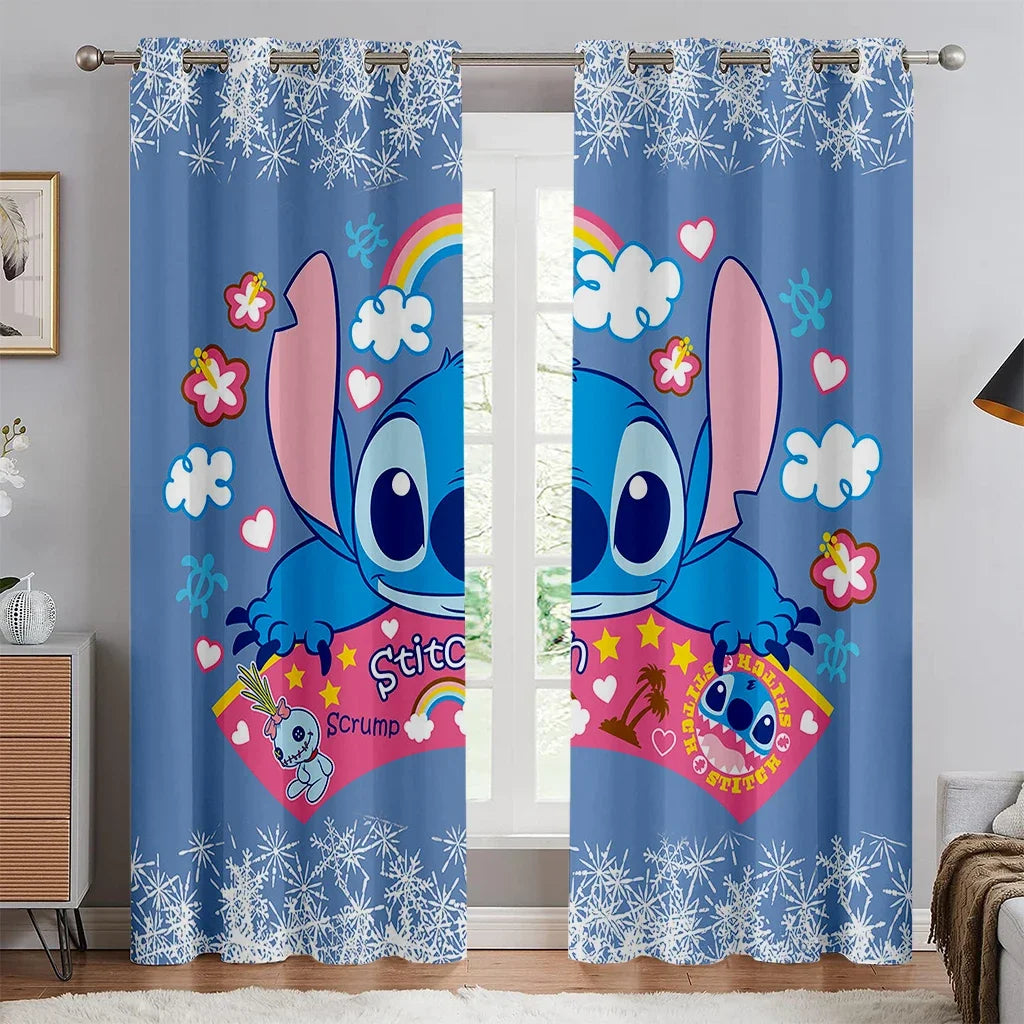 Cartoon Stitch Disney Curtains Polyester Kids Bedroom Decorations Shade Curtains Kitchen Living Room Home 2pcs Multiple Sizes