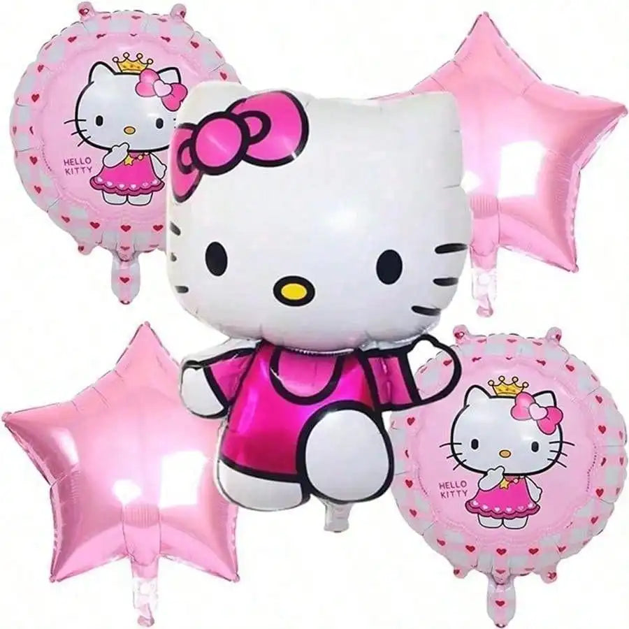 115Pcs Pink Hello Kitty Theme Birthday Party Decoration Latex Aluminum Film Balloon Family Birthday Party Decoration Balloon Campus Party Decoration