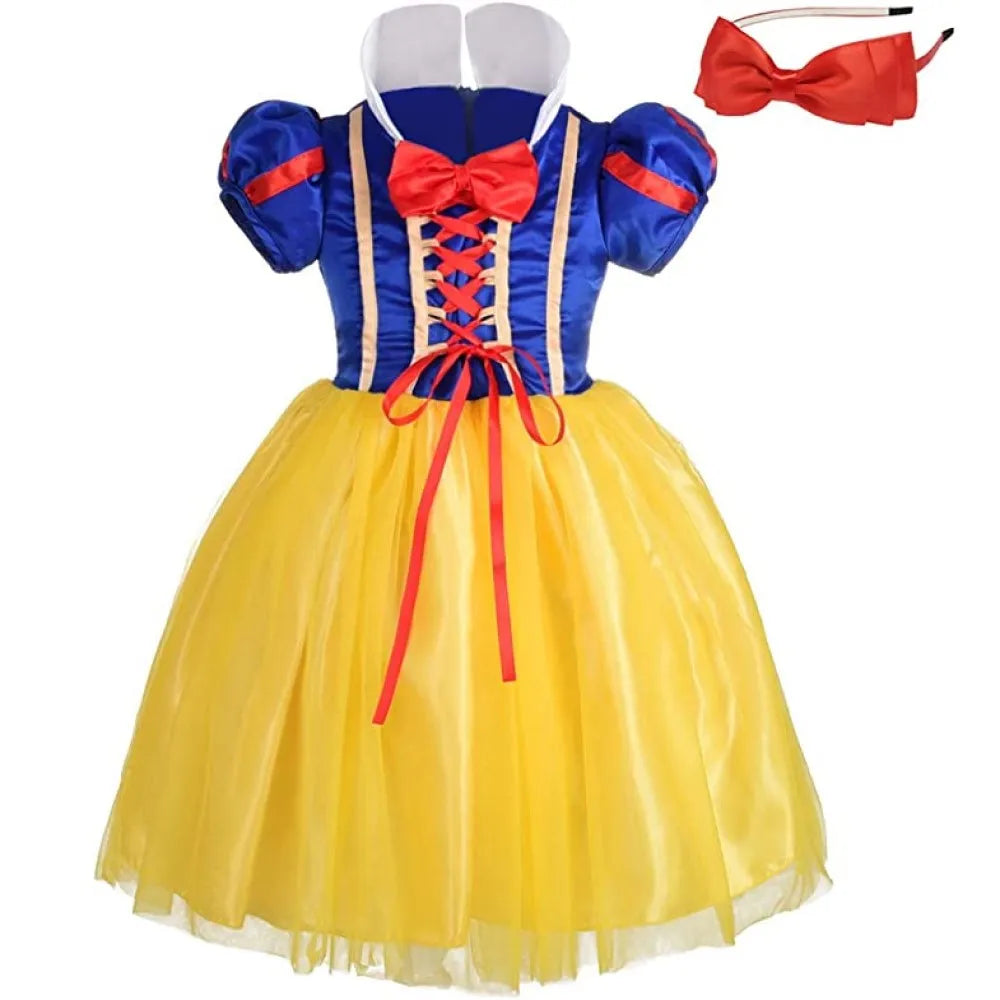 Snow White Princess Dress Kids Girl Costume With Cape Headwear Halloween Carnival - Birthday Party Cosplay Children Clothes