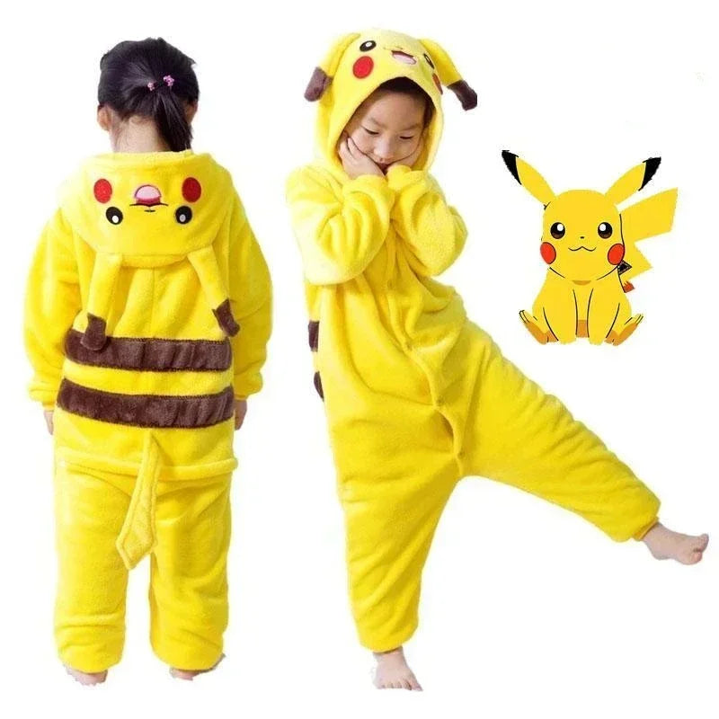 Pokémon Pikachu Warm Flannel Home wear Kids Autumn & Winter Soft Cosplay Animal Hoodie Pajamas Parent-Child Sleepwear Gift