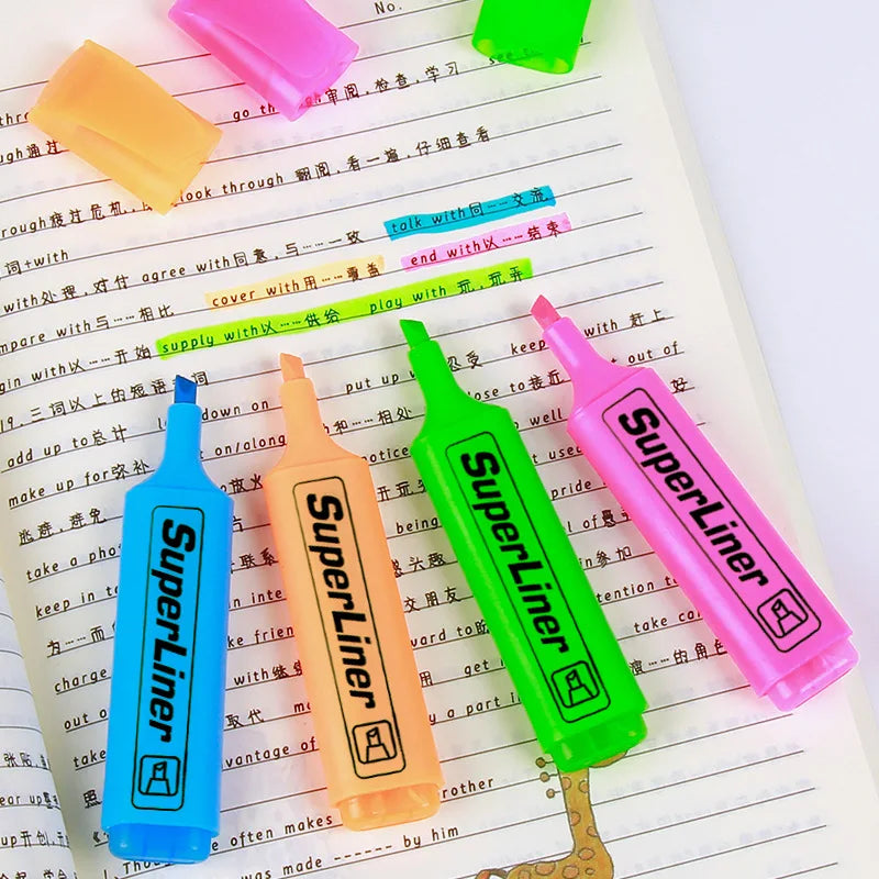 4/6Pc Highlighter Fluorescent Pen Broad Tip Writing Marker Pens for Art Drawing Doodling Marking Office Stationery School Supply