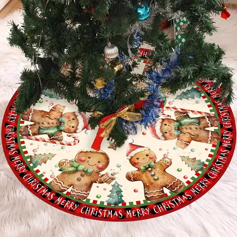 VIKAMA Christmas-Themed Tree Skirt With Gingerbread Man Pattern For Christmas Party Decorations And Indoor Floor Decorations.