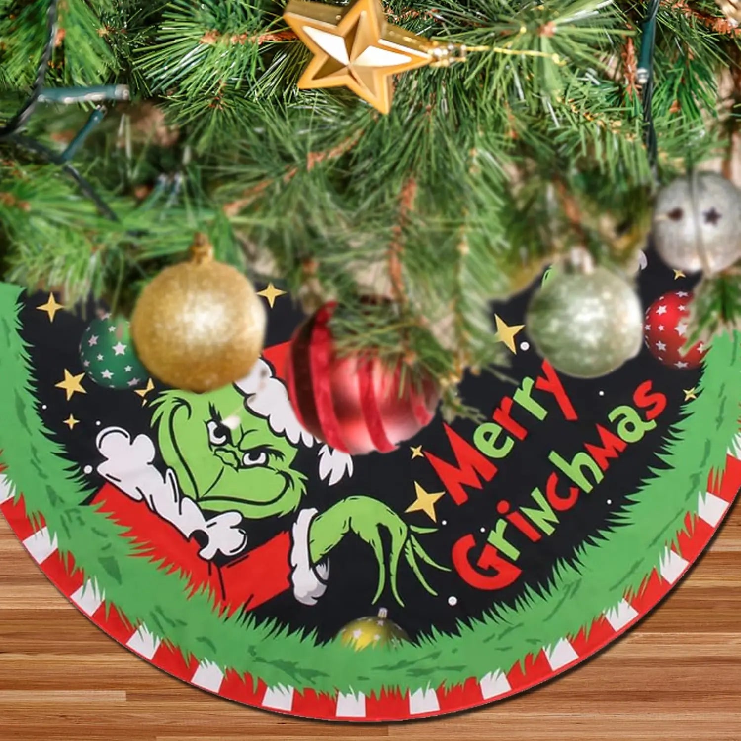 Merry Christmas Tree Skirt Collar 47 Inch, Soft and Funny Farmhouse Holiday Decor Xmas Party Holiday Decoration