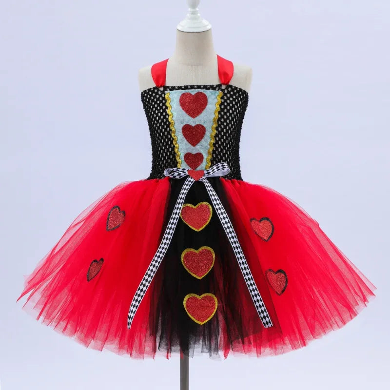 Girls Queen of Hearts Costume Kids Halloween D, Valentine's dress up Fancy Tutu Dress Red Queen Gown
