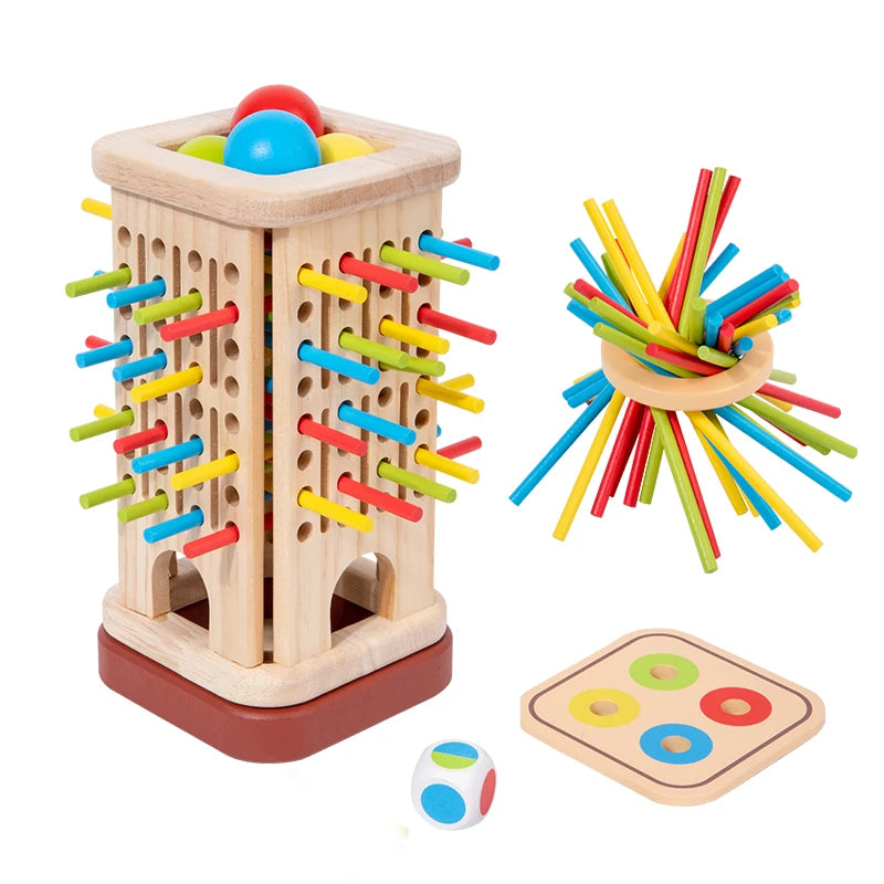 Montessori Toys 3 in 1 Wooden Stick and Tower Game Arithmetic Early Education Thinking Training Parent-child Interactive Toy
