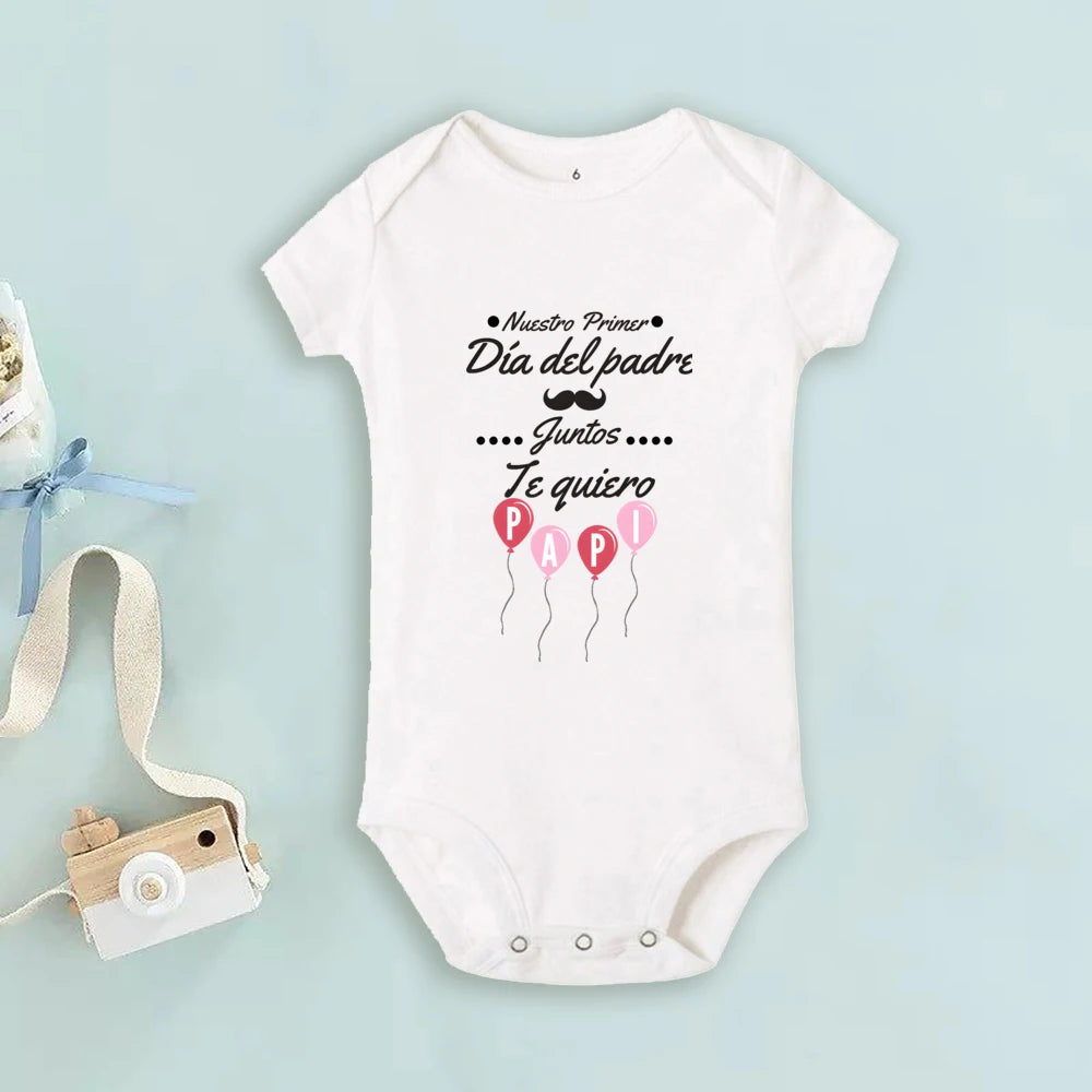 Our First Father's Day Together - Spanish text - Family Outfit Fathers Day Family Matching Outfits Daddy Tshirt+ Baby Romper Festival  Best Gifts