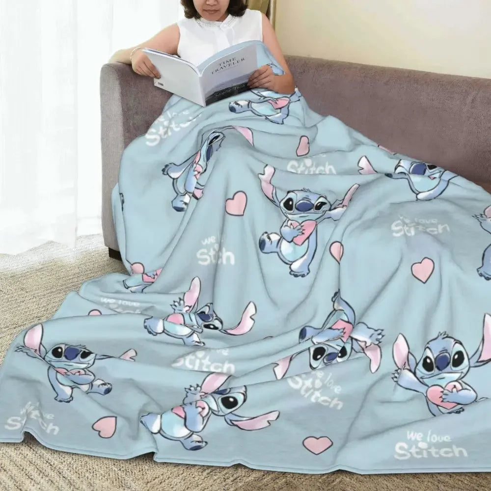 Cute Stitch Heart Love Blankets Cartoon Flannel Throw Blanket Home Couch Decoration Ultra-Soft Warm