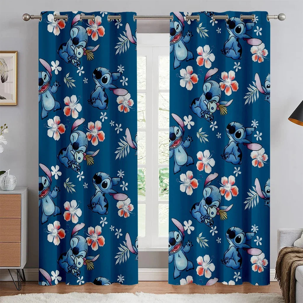 Cartoon Stitch Disney Curtains Polyester Kids Bedroom Decorations Shade Curtains Kitchen Living Room Home 2pcs Multiple Sizes