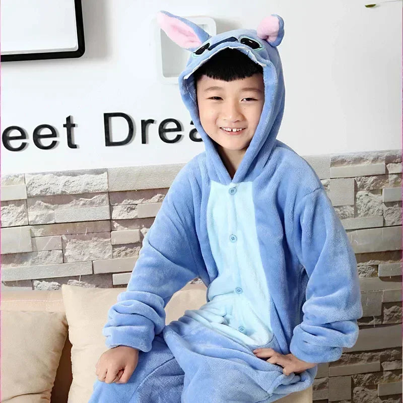 Stitch Pajamas Cartoon Winter Warm Cosplay Stitch Plush Pajamas Home Clothes Set Boys Girls Birthday Christmas Gifts