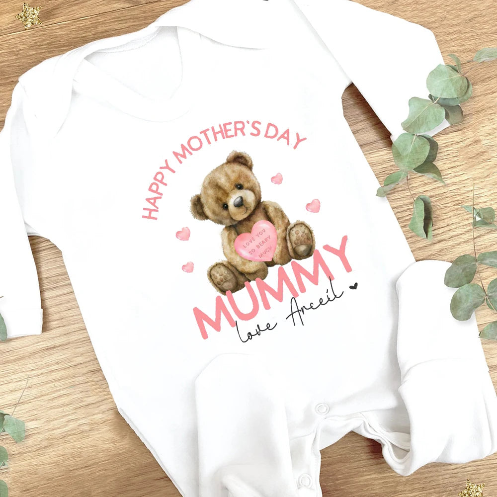 Personalised Mother's Day Baby Sleepsuit Mother's Day Outfits I Love My Mummy Newborn Babygrow New Mum Gifts