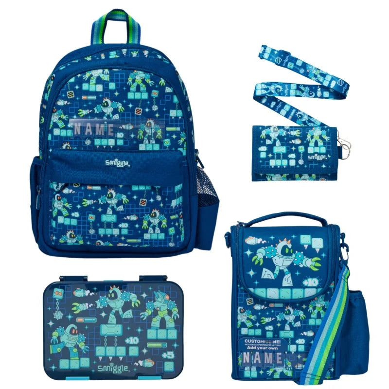 Smiggle Medium-Sized Backpack For Elementary School Students, Cartoon School Bag For Boys, Lunch Box Wallet, Student Supplies