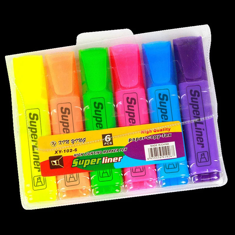 4/6Pc Highlighter Fluorescent Pen Broad Tip Writing Marker Pens for Art Drawing Doodling Marking Office Stationery School Supply