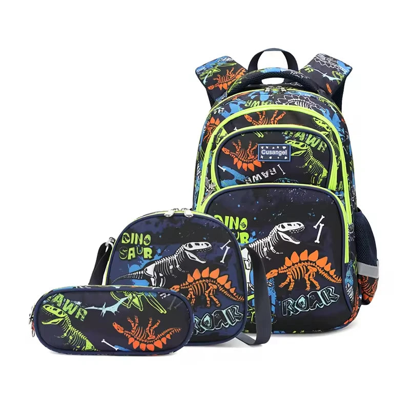 3PCS High Quality New Arrivals School Backpack Set Dinosaur Cartoon Bag Schoolbags Kids Backpack, A Backpack, A Pen Bag, A Meal Bag