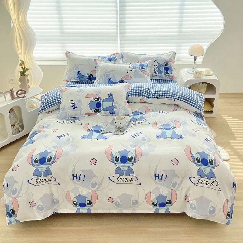 Stitch Cartoon Print Home Textile Bedding Four Piece Set Skincare Polished Student Dormitory Bed Sheet And Quilt Set Comfortable