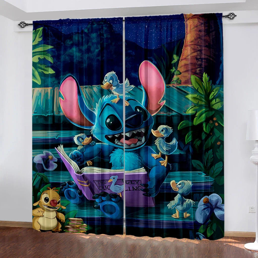 Cartoon Stitch Disney Curtains Polyester Kids Bedroom Decorations Shade Curtains Kitchen Living Room Home 2pcs Multiple Sizes