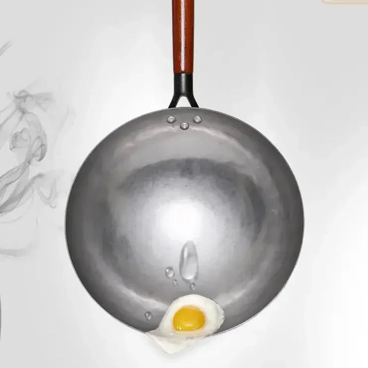 Healthy non-stick Chinese traditional wok iron pot handmade large wooden handle pan gas stove pan kitchen cookware iron pot