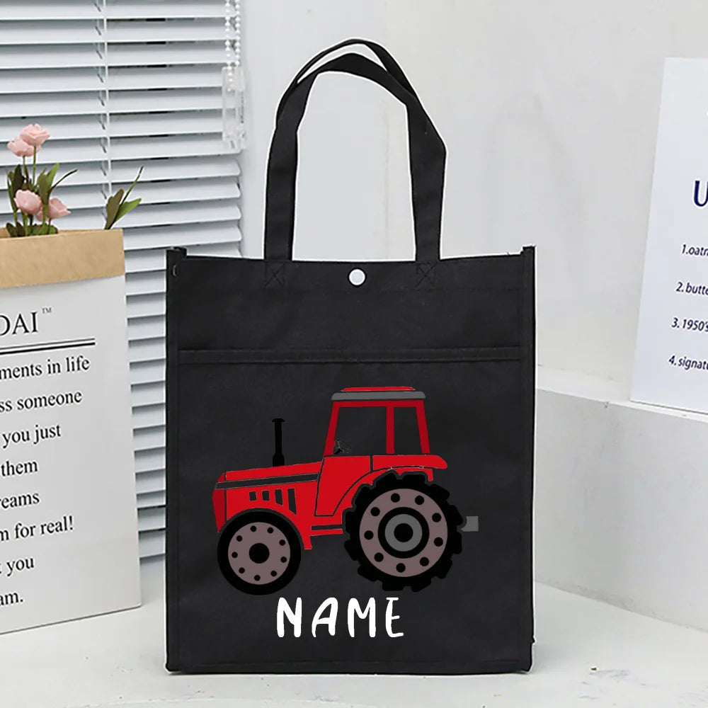 Personalized Kids Library Tote Bag Homeschool Fire Truck with Name Reading Book Bags Children School Bag Birthday Gift for Child