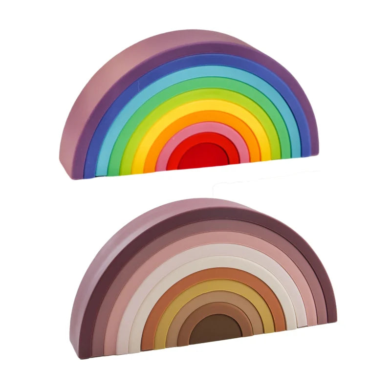 1 Set Baby Rainbow Colors Silicone Stacking Montessori Creative Toys - BPA Free Food Grade Silicone Early Education Kids Gifts