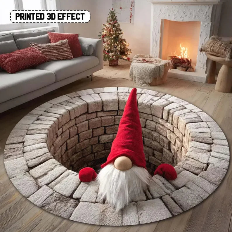 Christmas Presents Optical Round Rug 3D Round Holiday Fireplace Area Gift Box Tunnel Carpet Xmas Floor Decor Box Xmas Rug Mat