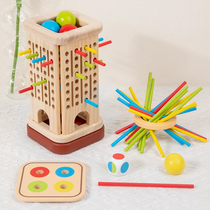 Montessori Toys 3 in 1 Wooden Stick and Tower Game Arithmetic Early Education Thinking Training Parent-child Interactive Toy