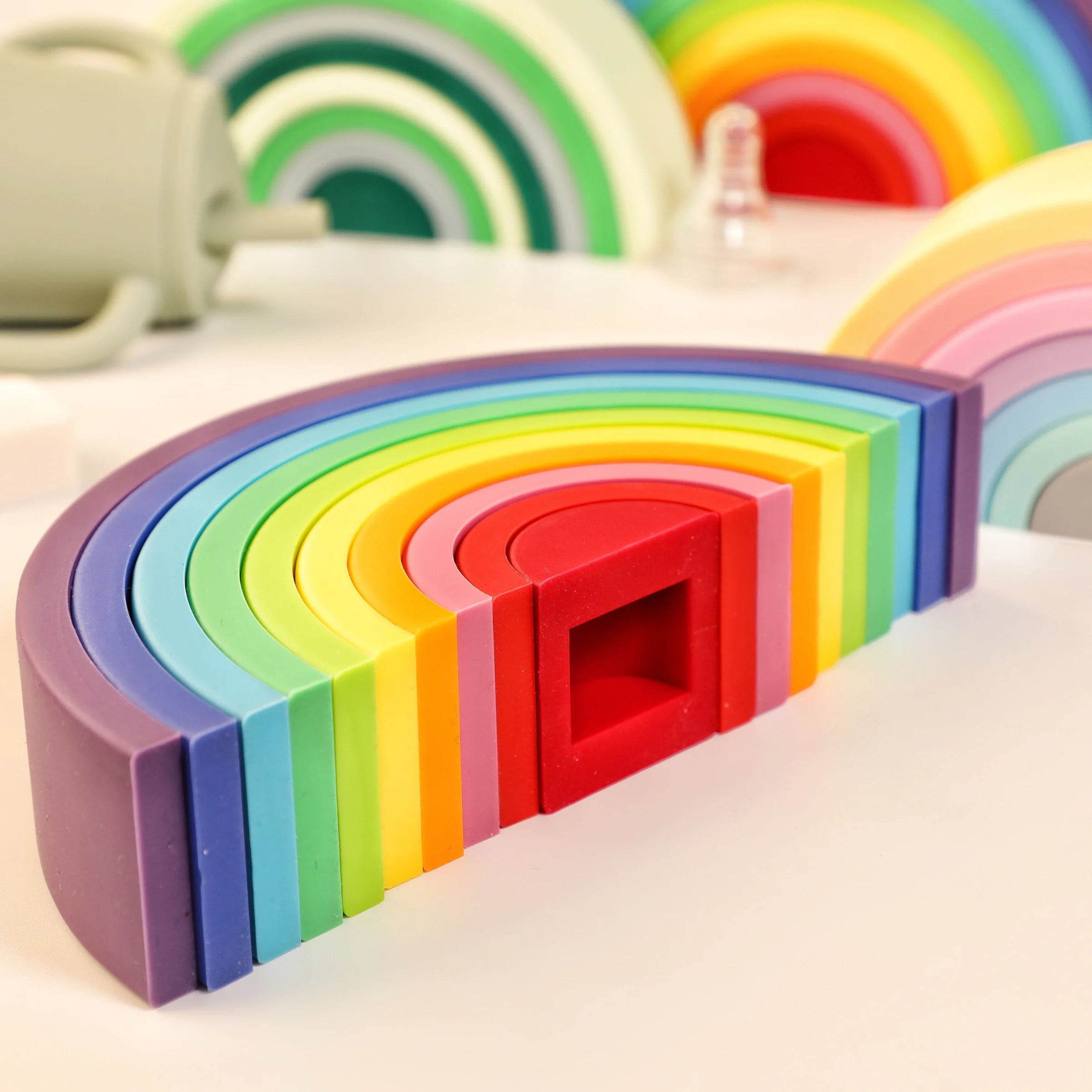 1 Set Baby Rainbow Colors Silicone Stacking Montessori Creative Toys - BPA Free Food Grade Silicone Early Education Kids Gifts