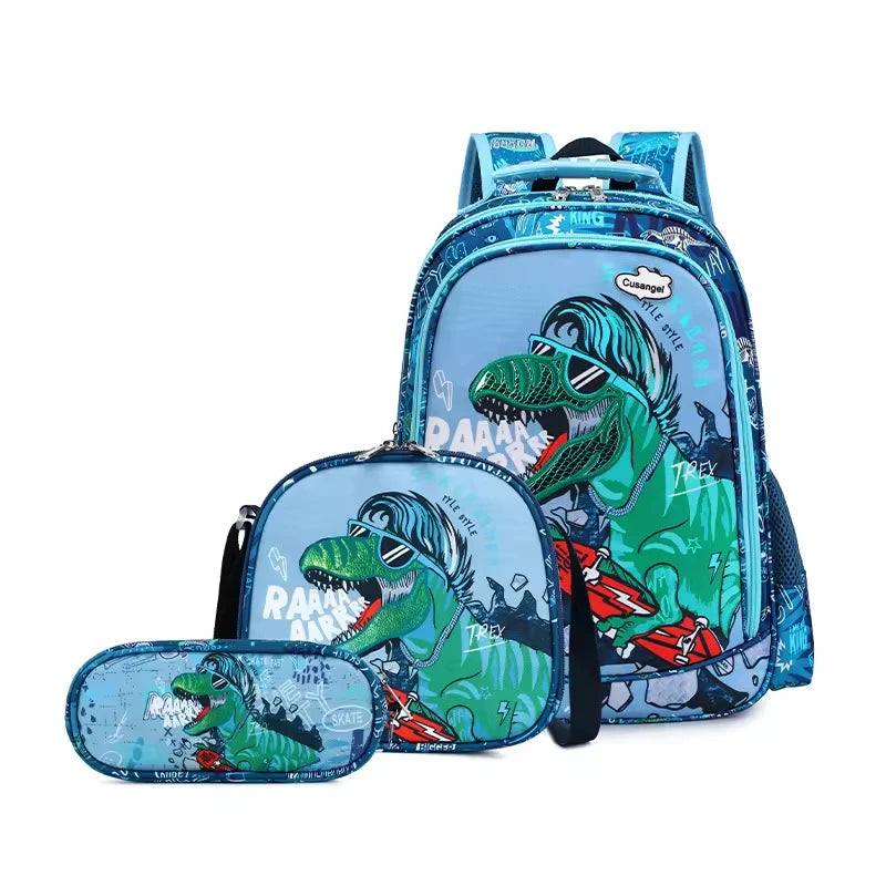 3PCS High Quality New Arrivals School Backpack Set Dinosaur Cartoon Bag Schoolbags Kids Backpack, A Backpack, A Pen Bag, A Meal Bag