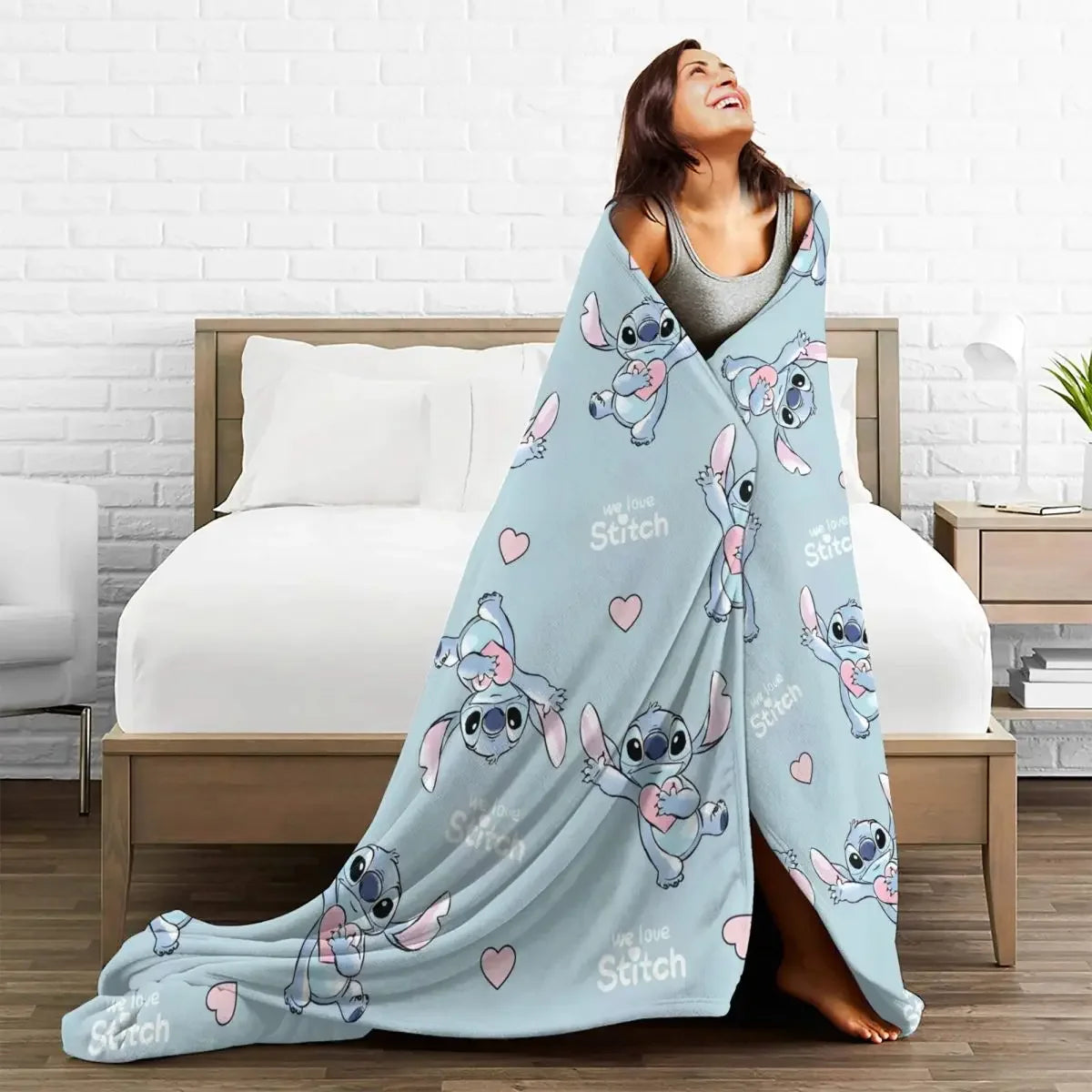 Cute Stitch Heart Love Blankets Cartoon Flannel Throw Blanket Home Couch Decoration Ultra-Soft Warm