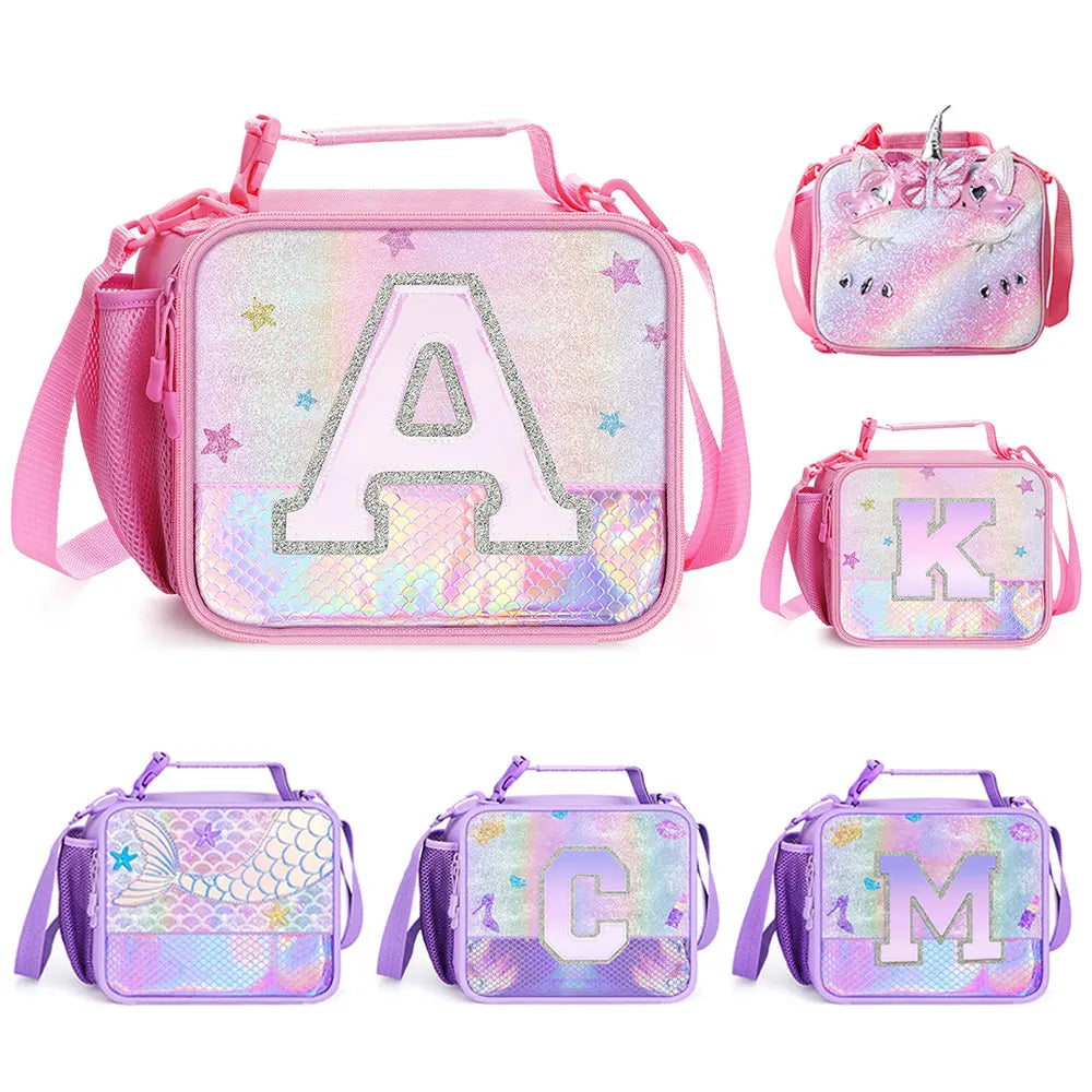 Mermaid Lunch Bag For Children's School Thermal Insulation Bag Adjustable Shoulder Strap Cute Cartoon Bento Bag Kids Lunch Bag