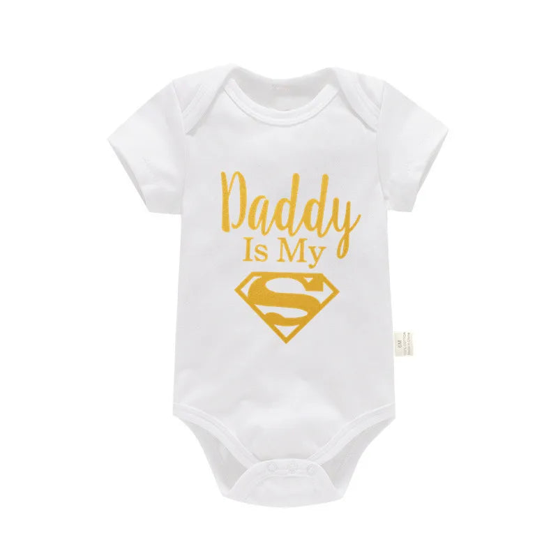 Baby Onesie - Newborn Baby Boys or Girls - Gold on Black - Daddy Is My Hero